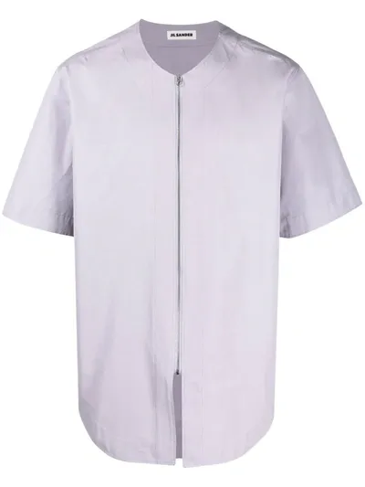 Jil Sander Collarless Cotton Shirt In Purple