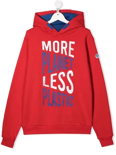 North Sails Teen Organic Slogan-print Hoodie In Red