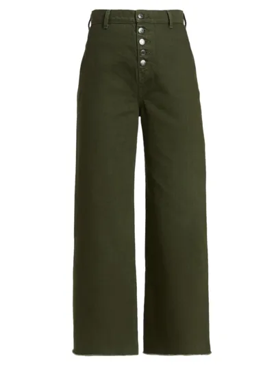 Veronica Beard Grant Button Fly Raw Hem Wide Leg Jeans In Khaki