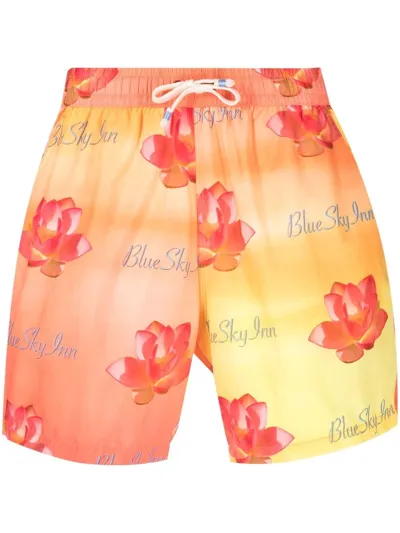 Blue Sky Inn Swim Logo Shorts Orange Floral