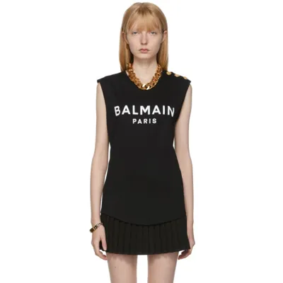 Balmain Cotton Top With Front Logo Print - Atterley In Black