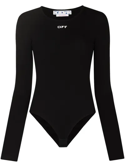 Off-white Logo Stretch-cotton Jersey Bodysuit In Black