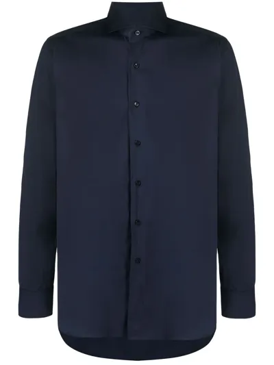 Xacus Curved-hem Buttoned-up Shirt In Blue