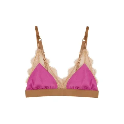 Love Stories Love Lace Dd+ Lace-trimmed Cloqué Soft-cup Triangle Bra In Pink