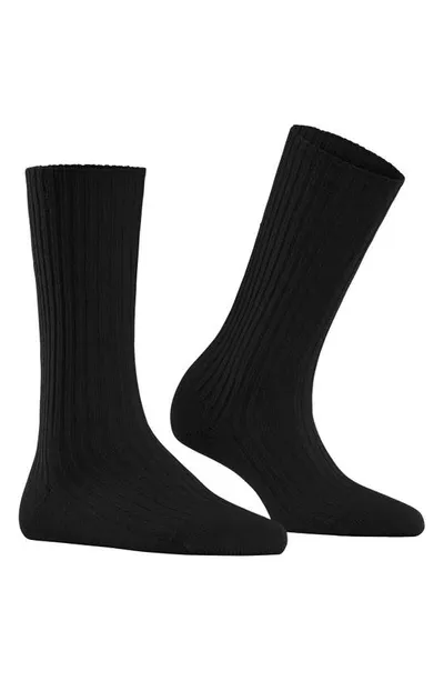 Falke Cosy Wool Ribbed Boot Socks In Black