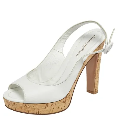 Pre-owned Gianvito Rossi White Leather Cork Platform Slingback Sandals Sie 37