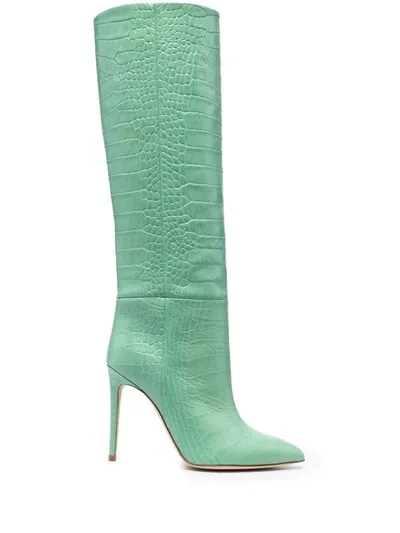 Paris Texas Crocodile-embossed Knee-length Boots In Green