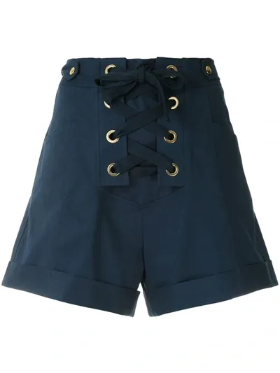 Isolda High-waist Lace-up Fastening Shorts In Blue