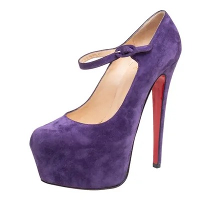 Pre-owned Christian Louboutin Christian Loubouton Purple Suede Daffodile Mary Jane Platform Pumps Size 37.5