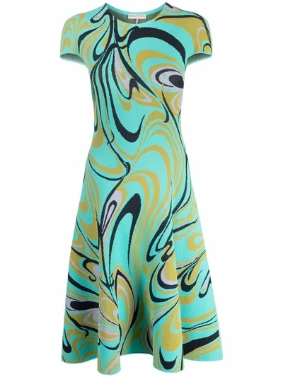 Emilio Pucci Onde-print Flared Knit Dress In Green