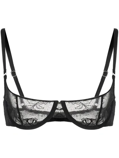 Fleur Du Mal Bouquet Lace Balconette Bra In Black