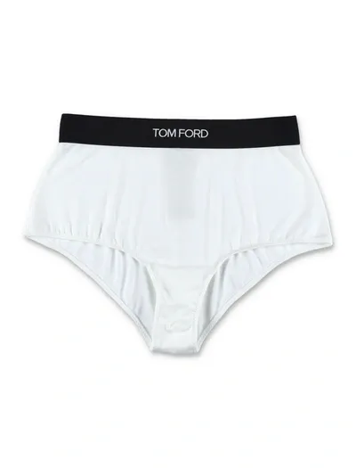 Tom Ford High Wait Logo Waistband Briefs In White