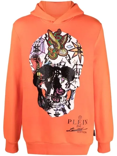 Philipp Plein Graphic-print Long-sleeve Hoodie In Orange