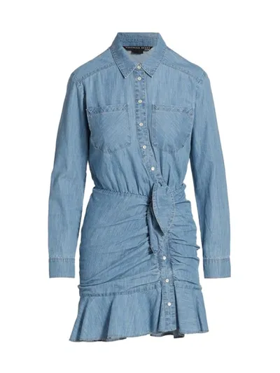 Veronica Beard Valle Ruched Lyocell-blend Chambray Mini Shirt Dress In Light Indigo