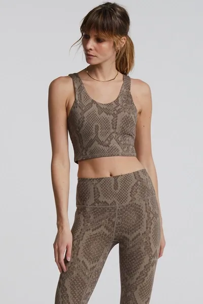 Varley Let's Go Staunton Python-print Stretch-jersey Bra Top In Khaki Snake