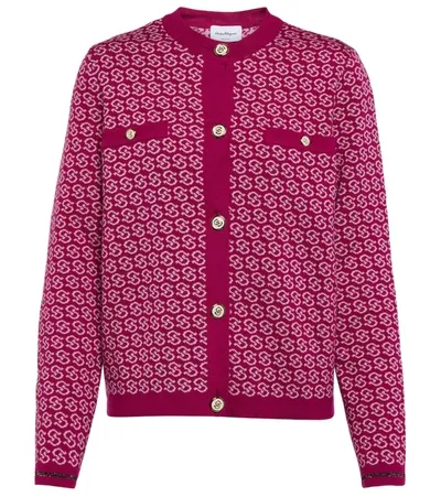 Ferragamo Monogram-print Button-up Cardigan In Pink