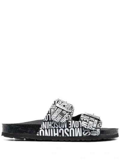 Love Moschino Logo-print Buckle-fastening Sandals In Black