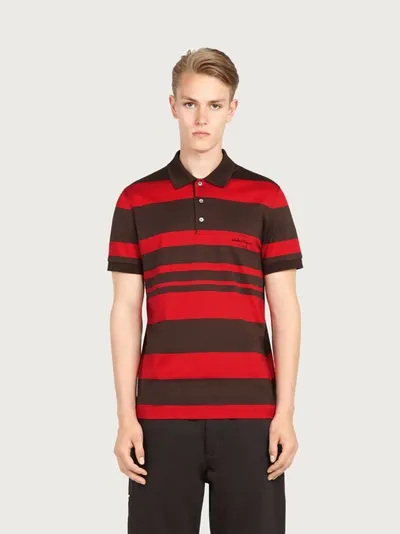 Ferragamo Short Sleeved Striped Polo In Brown