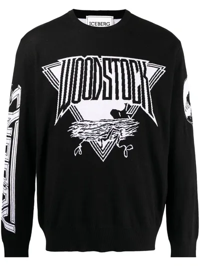 Iceberg Woodstock Logo-intarsia Jumper In Black