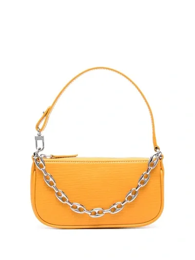 By Far Mini Rachel Lizard-skin Effect Shoulder Bag In Orange