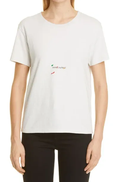 Saint Laurent Splatter Logo T-shirt In Pierre Multicolor