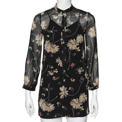 Pre-owned Polo Ralph Lauren Black Floral Printed Chiffon Tunic M