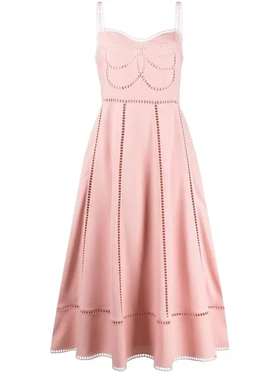 Red Valentino Embroidered-design Spaghetti-strap Dress In Pink