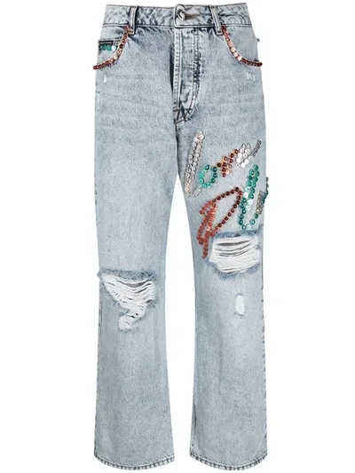 Philipp Plein Stud-embellished Wide-leg Jeans In Blue