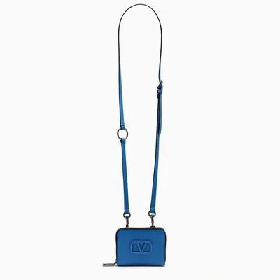 Valentino Garavani Blue Zip Around Wallet Strap