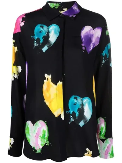 Msgm Heart-print Long-sleeve Shirt In Black