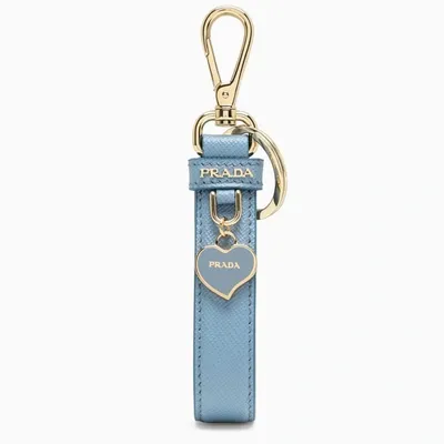 Prada Light Blue Leather Key Holder With Heart Pendant