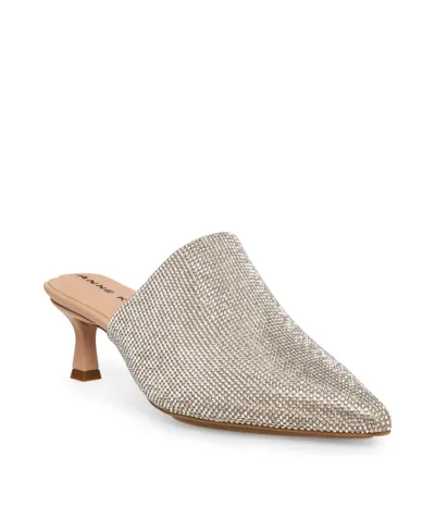 Anne Klein Impress Kitten Heel Evening Mules In Silver