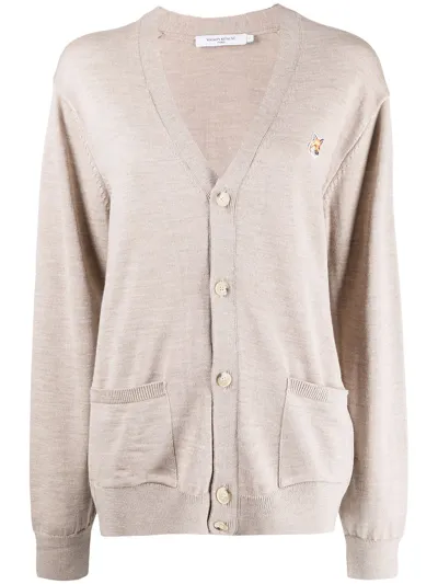 Maison Kitsuné Fox-patch V-neck Cardigan In Brown