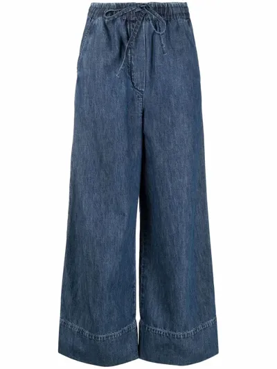 Valentino Logo Plaque Wide-leg Jeans In Denim