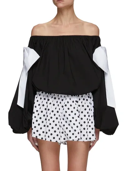 Caroline Constas Mason Off-the-shoulder Gathered Cotton-blend Top In Black