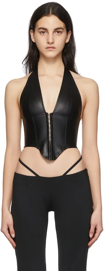 Miaou Mara Faux Leather Corset Top In Black