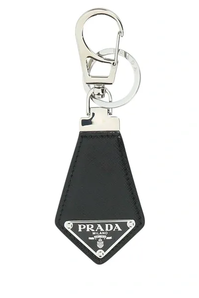 Prada Triangle Logo Keychain In Black