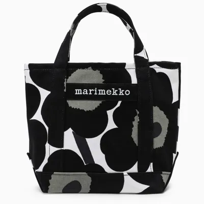 Marimekko White/black/green Floral-print Small Tote Bag