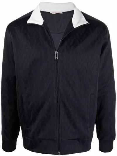 Valentino Optical Logo-jacquard Jersey Track Jacket In Blue