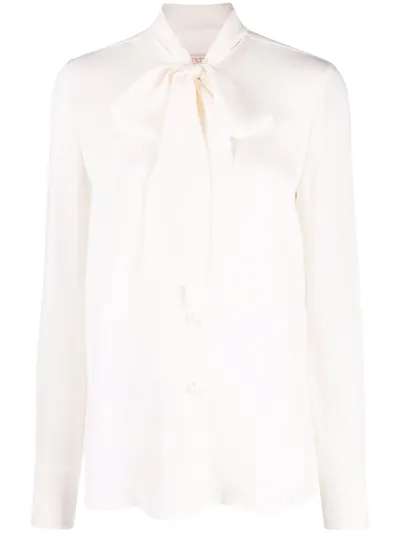 Valentino Pussy-bow Collar Silk Shirt In White