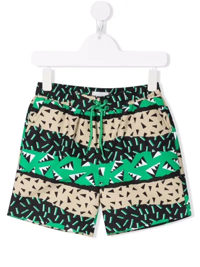 Stella Mccartney Kids' Geometric-print Swim Shorts In Green