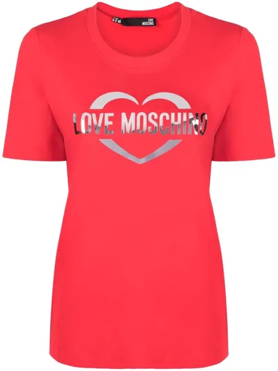 Love Moschino Logo-print Round-neck T-shirt In Red