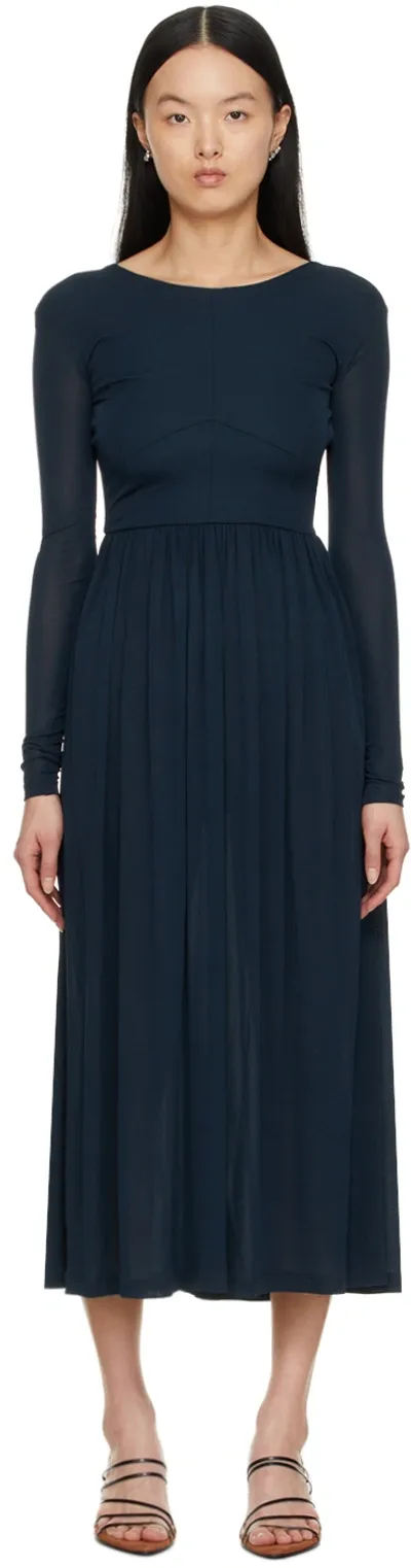 Aeron Long-sleeve Pleated Dress In Blue