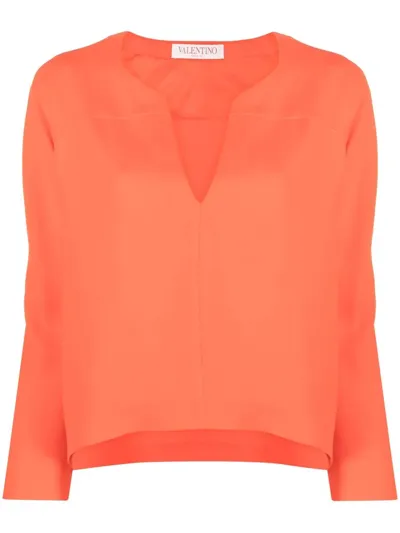 Valentino V-neck Cropped Blouse In Orange