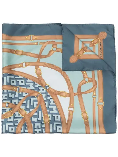 Longchamp Nautical-print Silk Scarf In Blue