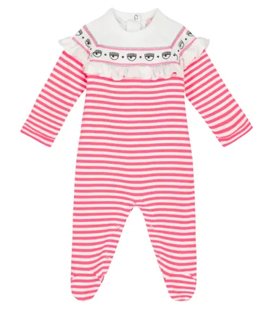 Monnalisa X Chiara Ferragni Baby Maxi Logomania Cotton Playsuit In Red