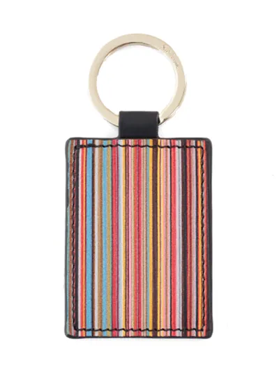 Paul Smith Logo Detailed Signature Stripe Keyring In Multi