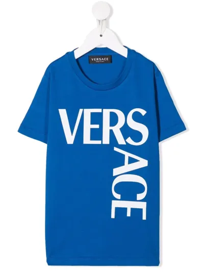 Versace Babies' Logo-print Jersey T-shirt In Blue