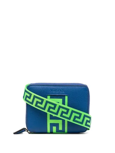 Versace Greca Zipped Wallet In Blue