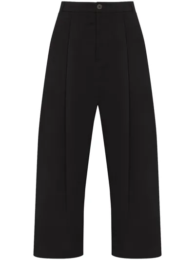 Studio Nicholson Sorte Pleated Cotton-twill Wide-leg Trousers In Black